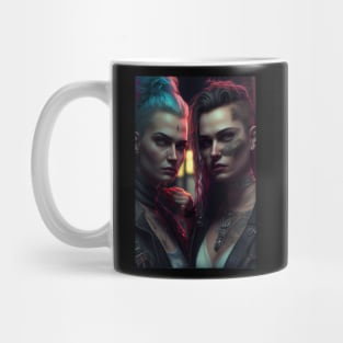 Futuristic Punk Lesbian Lovers - Neon Hair & Tattoos Mug